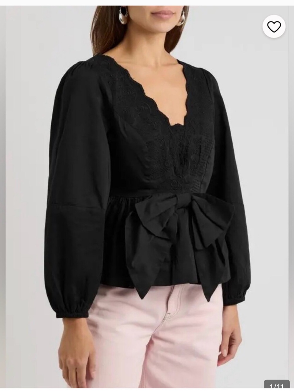 Damson Madder Black Bow-Tie Lace V-Neck Peplum Top